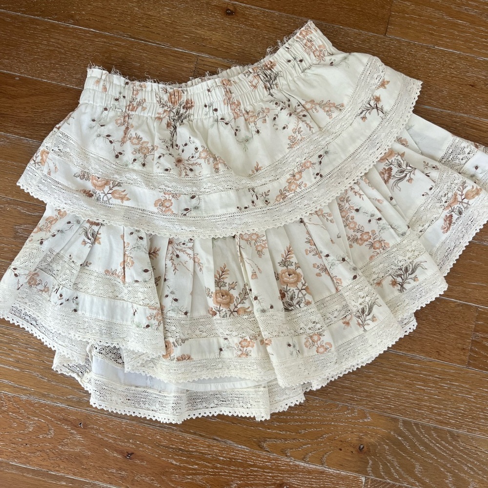 Worn Once Loveshack Fancy two-tiered ruffle mini skirt size XS